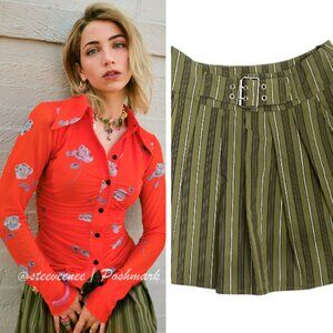 Reclaimed Vintage (ASOS) Y2K Belted Mini Skirt in Khaki Stripe ASO Emily Rudd